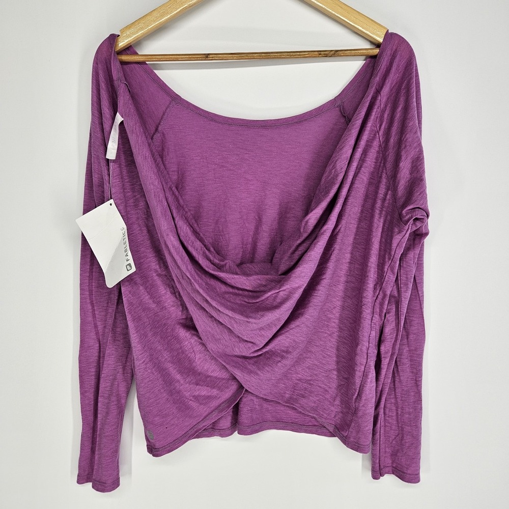 NEW Fabletics Switch Back Tee Shirt Long Sleeves Small S‎ Purple READ